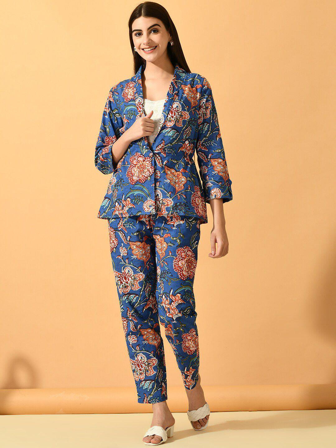 kalini printed pure cotton coat & trousers co-ords