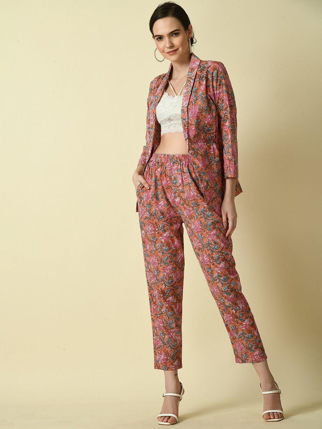 kalini printed pure cotton coat with trouser