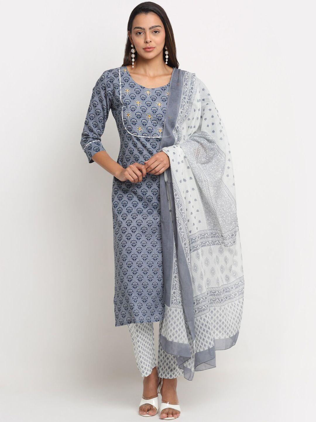 kalini printed pure cotton kurta with trousers & with dupatta