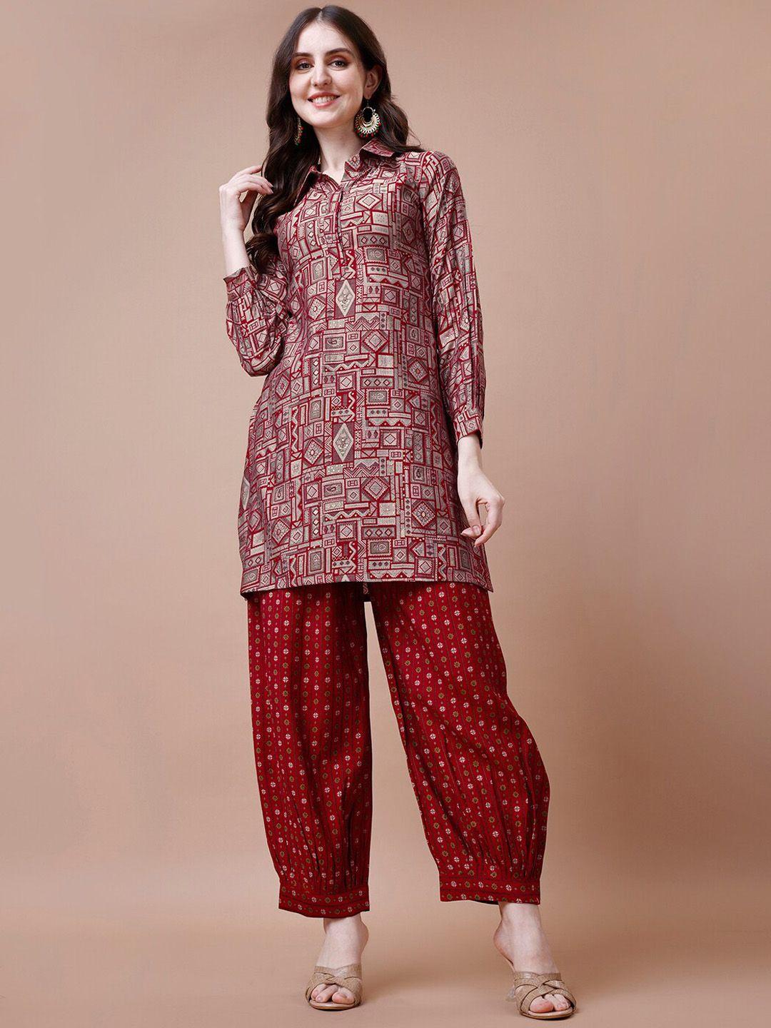 kalini printed pure silk kurta with trousers