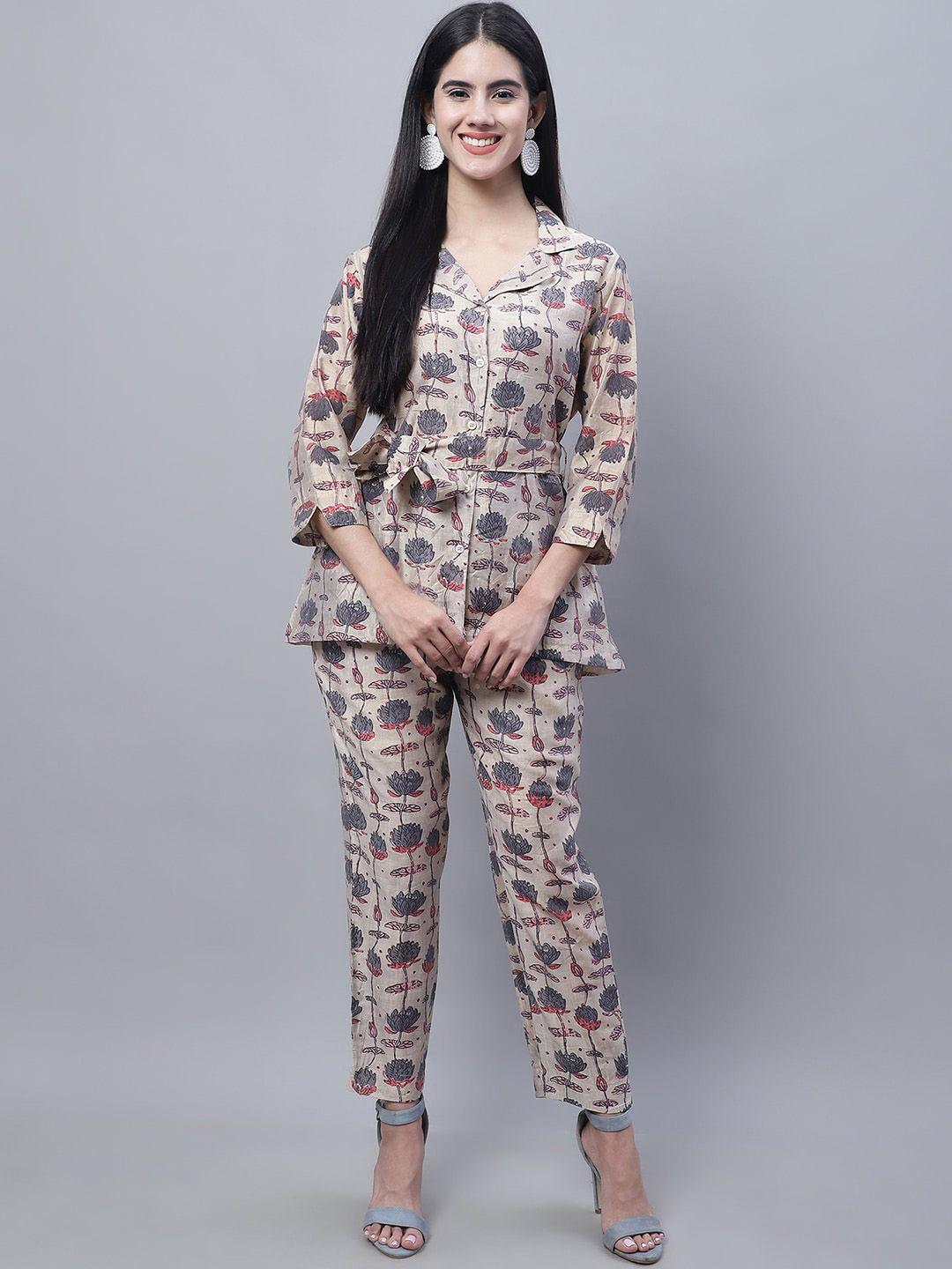 kalini printed pure silk shirt with trousers
