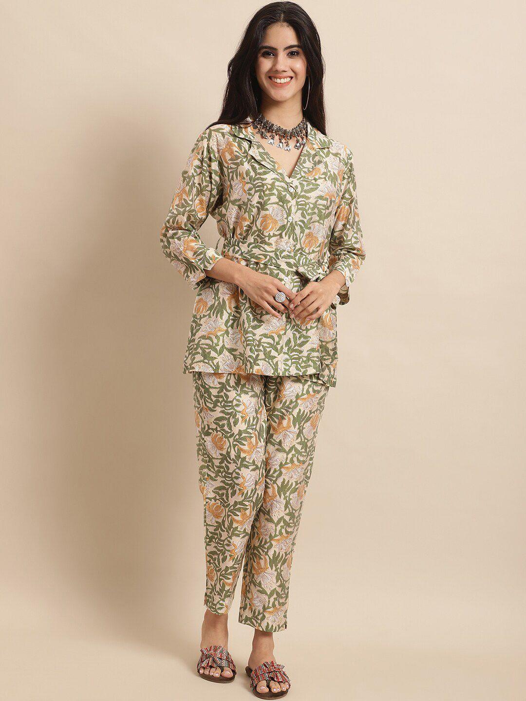 kalini printed pure silk shirt with trousers