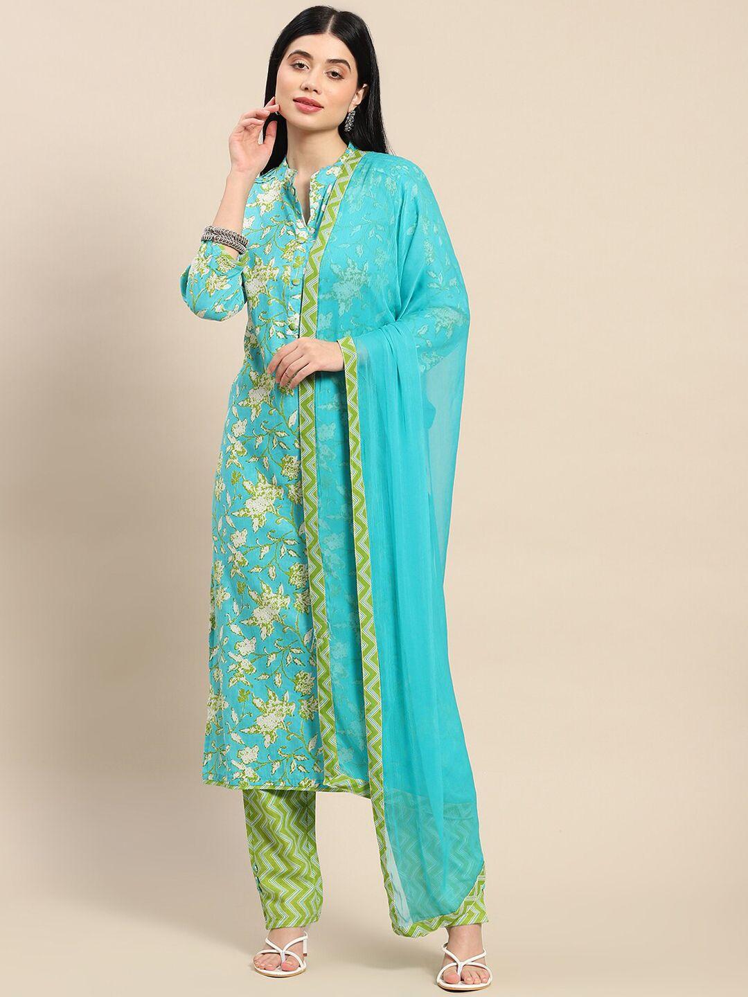 kalini printed regular beads and stones kurta with trousers & dupatta