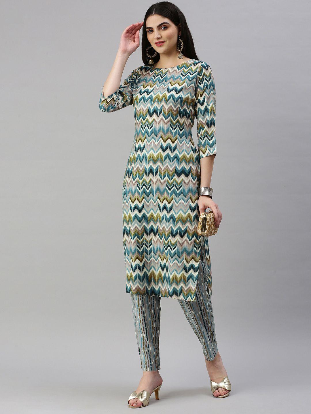 kalini printed regular kurta with trousers