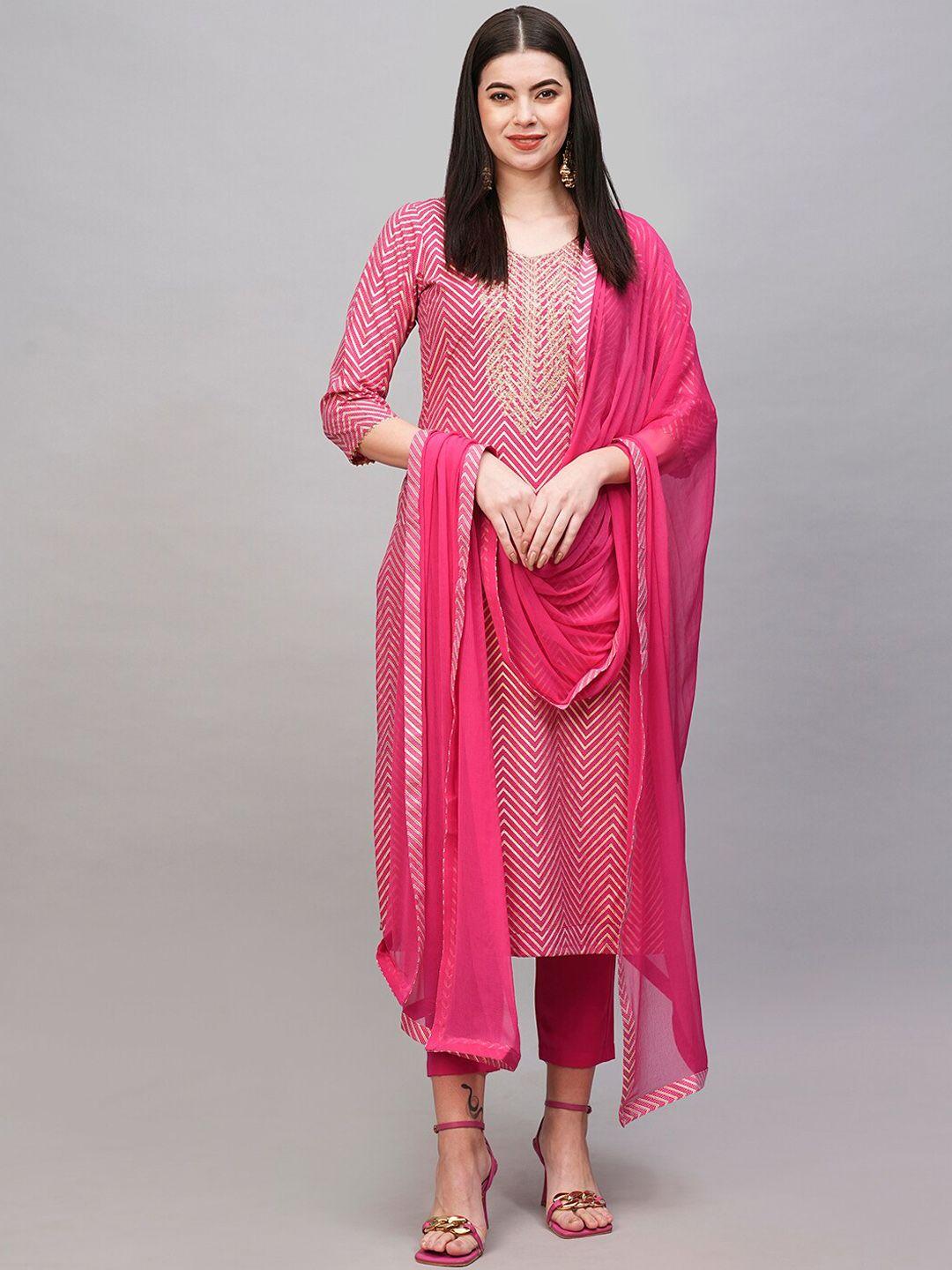 kalini printed regular sequinned kurta with trousers & with dupatta