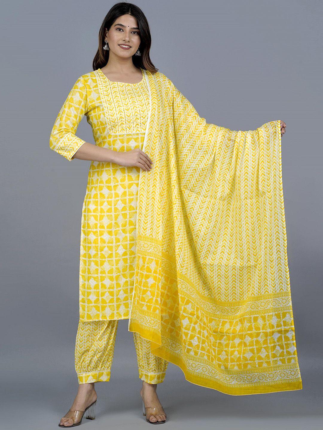 kalini printed sequinned pure cotton kurta with pyjamas & dupatta