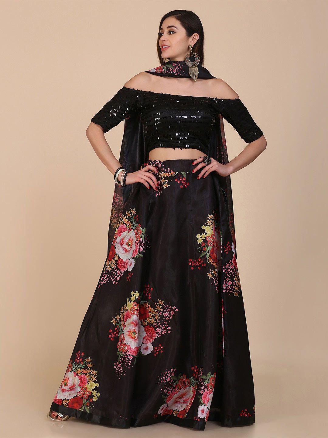 kalini printed sequinned semi-stitched lehenga & unstitched blouse with dupatta