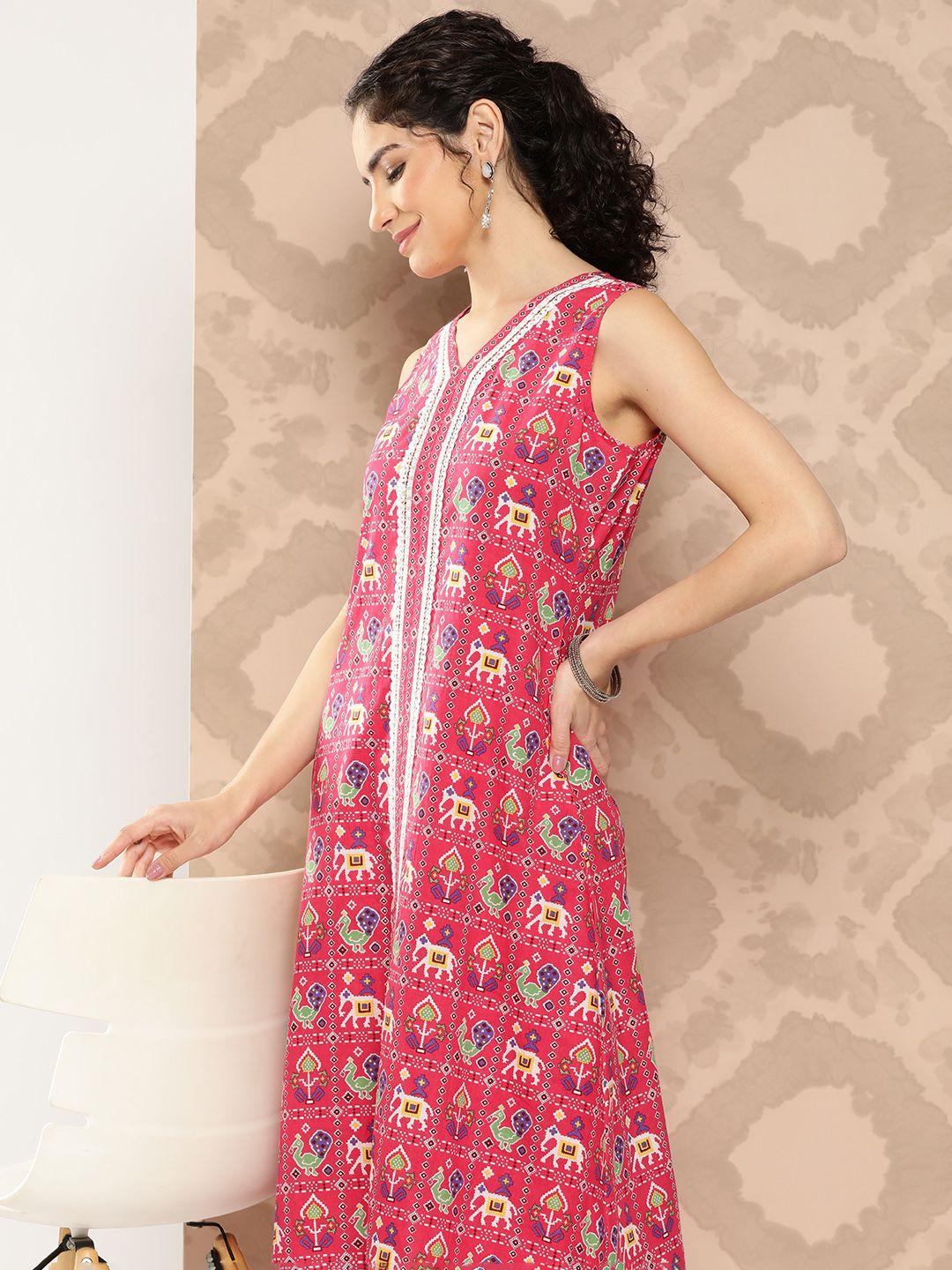 kalini printed thread work pure cotton kurta with palazzos