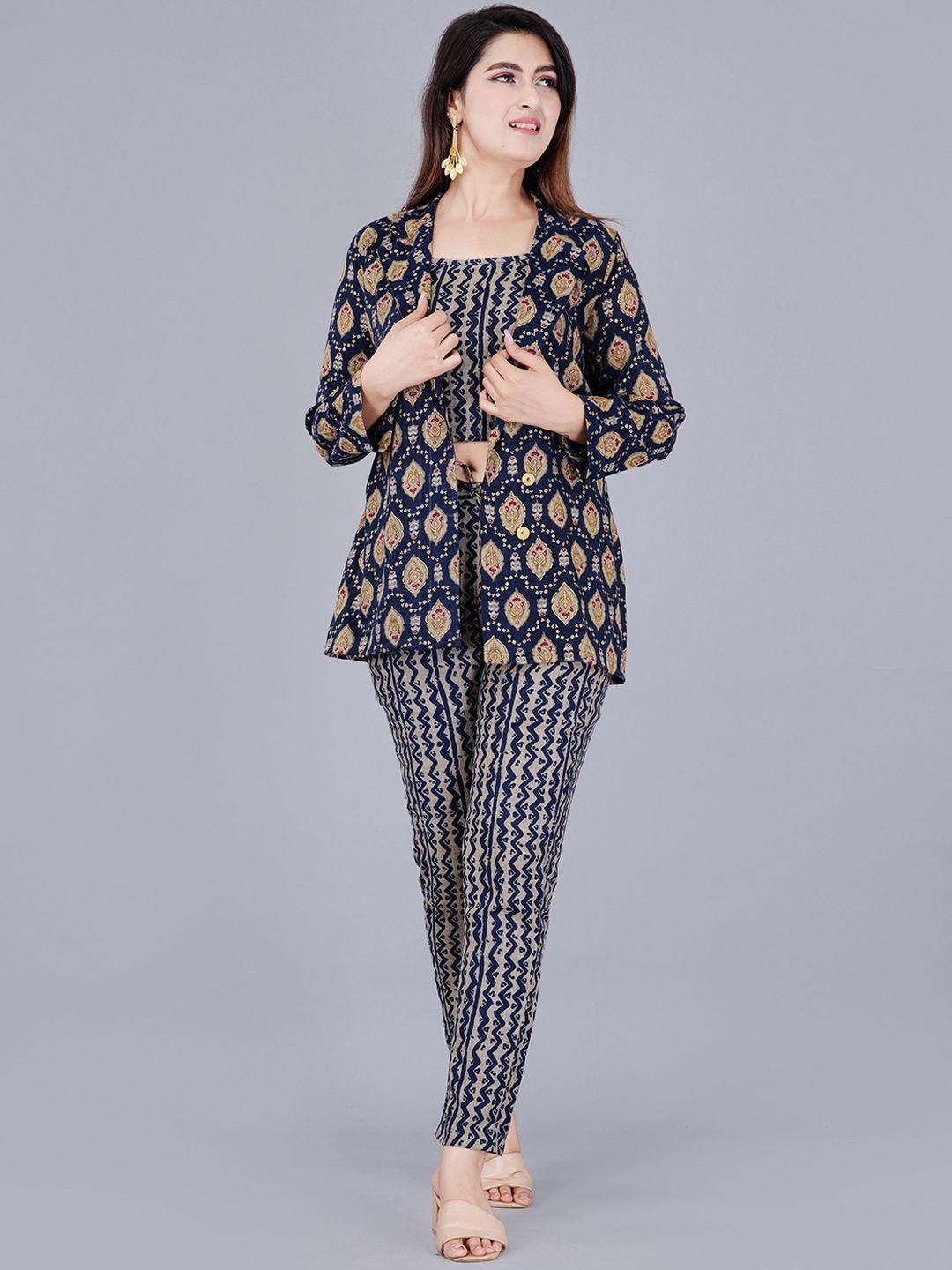 kalini printed top with trousers & shrug