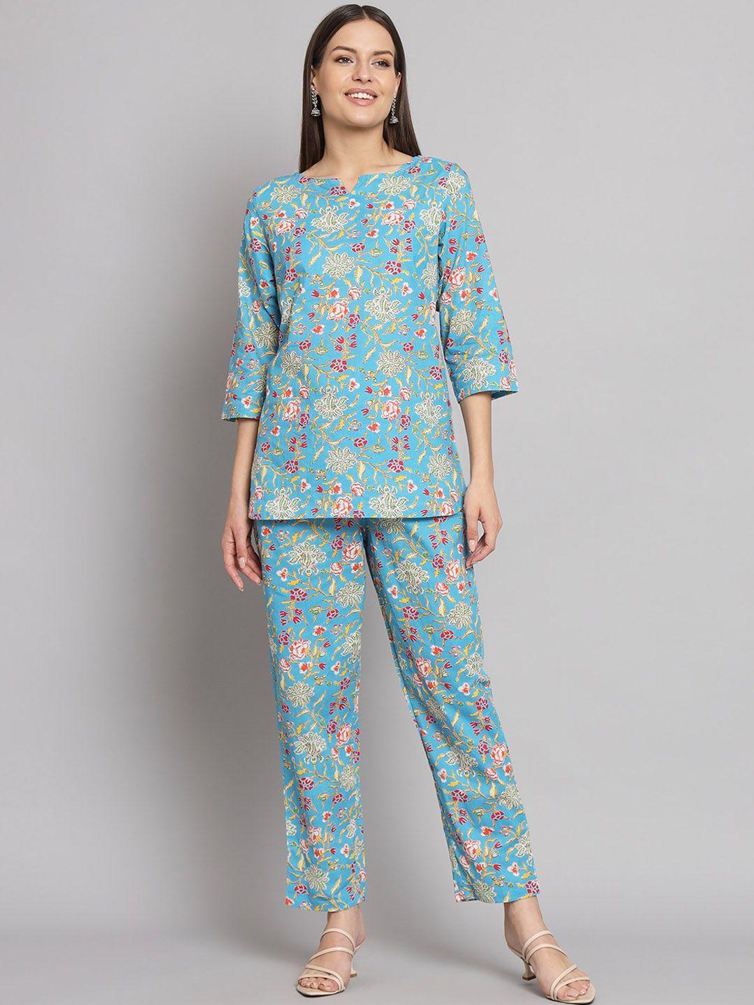 kalini printed v-neck top with printed trousers