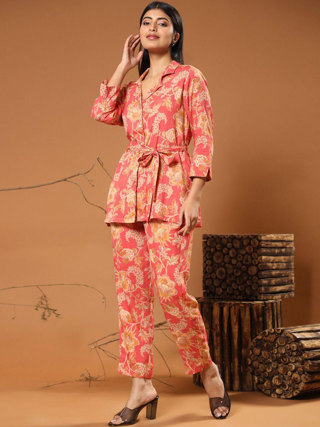 kalini printed waist tie-ups shirt with trousers