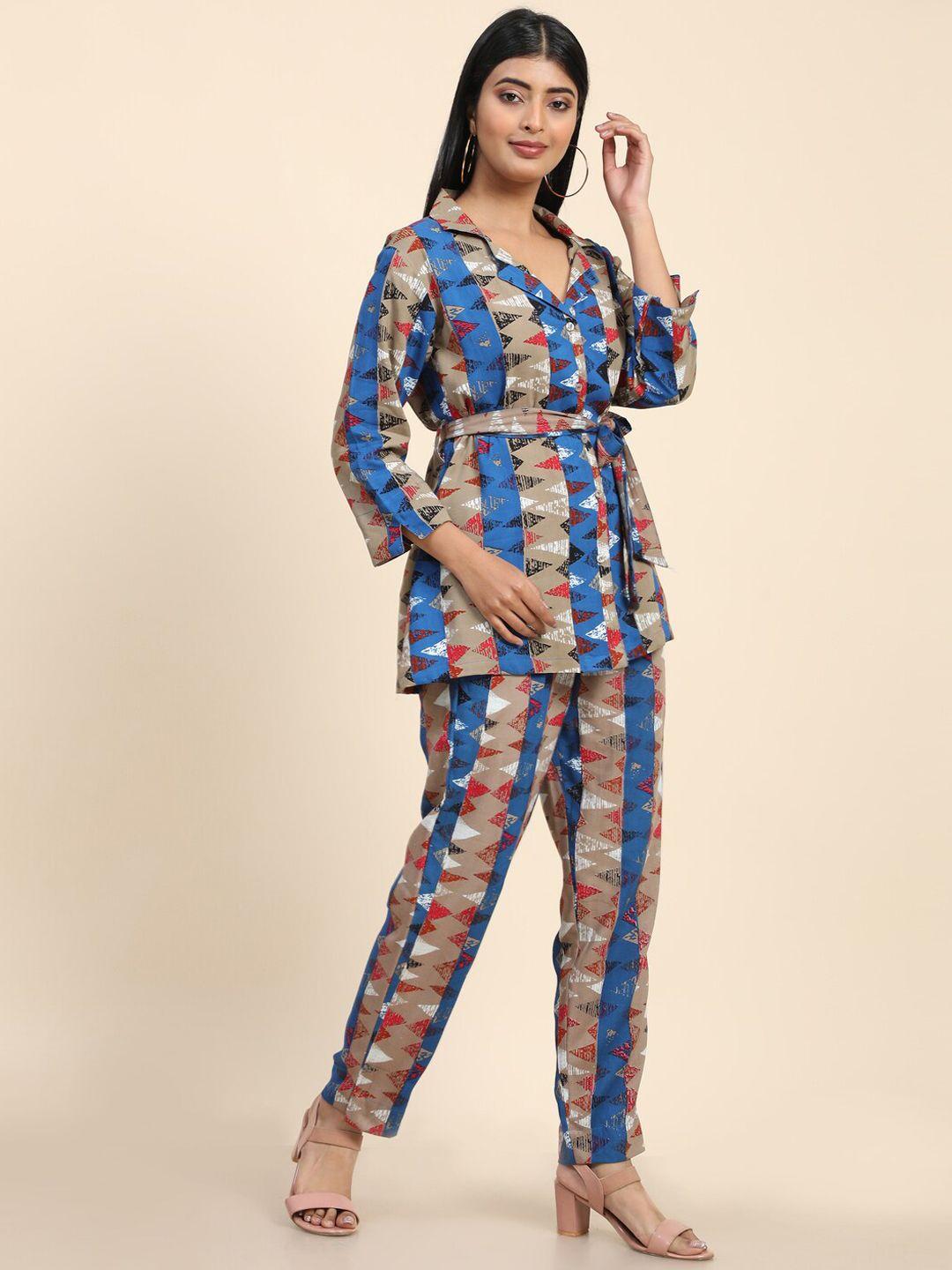 kalini printed waist tie-ups shirt with trousers