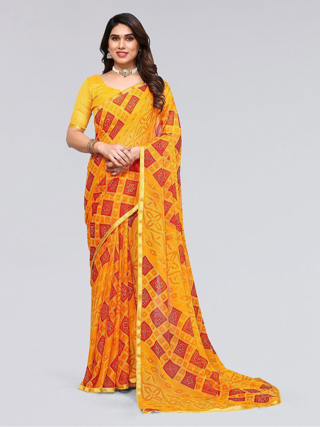 kalini printed zari bandhani saree