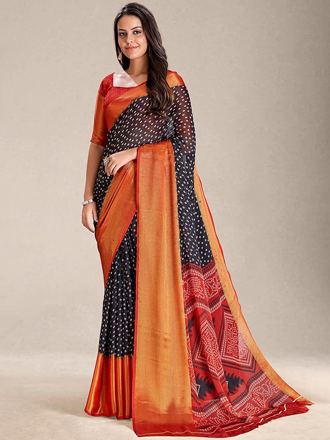 kalini printed zari silk cotton bandhani saree