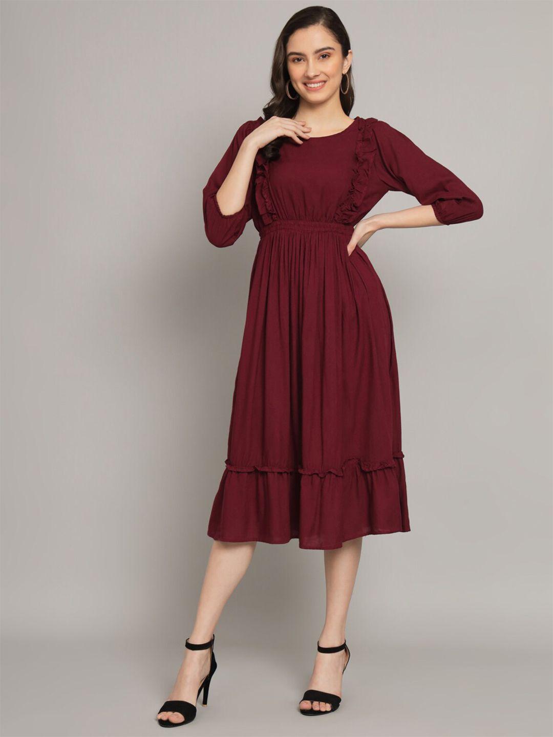 kalini puff sleeves gathered detailed fit & flare midi dress
