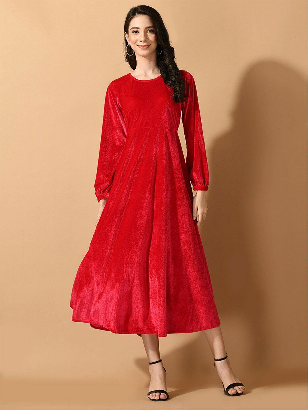 kalini puff sleeves velvet a-line midi dress