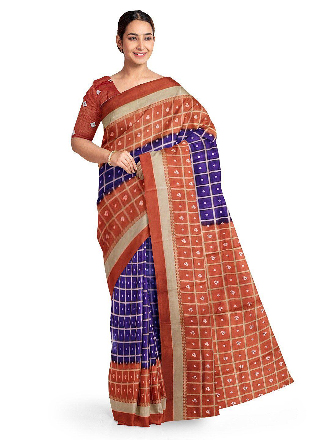 kalini purple & brown bandhani silk blend fusion bandhani saree