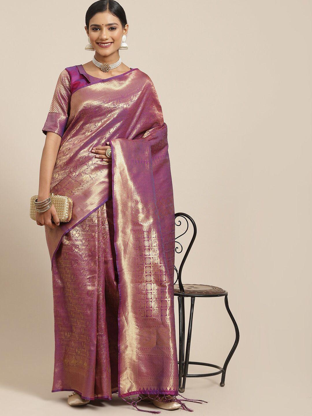 kalini purple & gold-toned ethnic motifs zari silk blend kanjeevaram saree