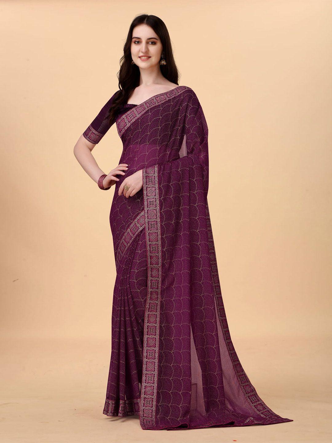 kalini purple & gold-toned zari silk blend saree
