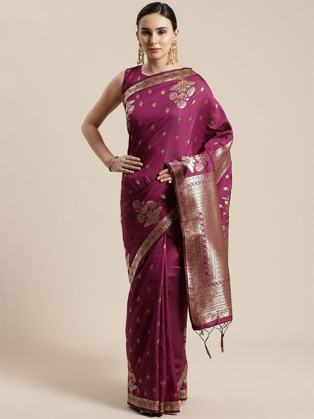 kalini purple & golden floral zari silk blend saree