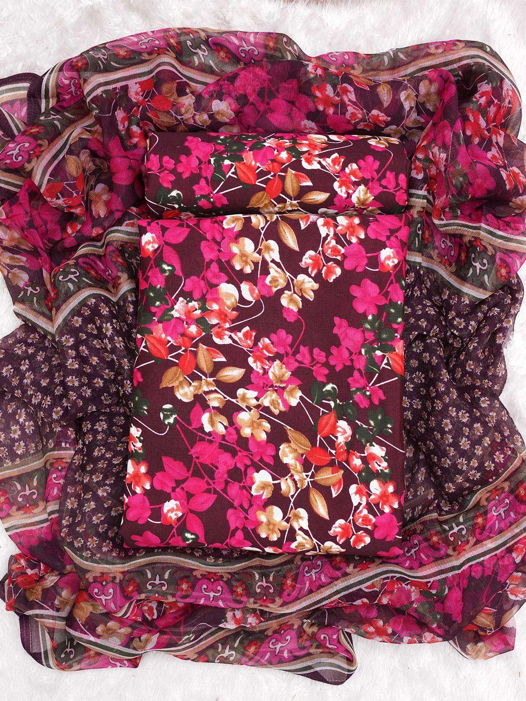 kalini purple & pink printed art silk unstitched dress material