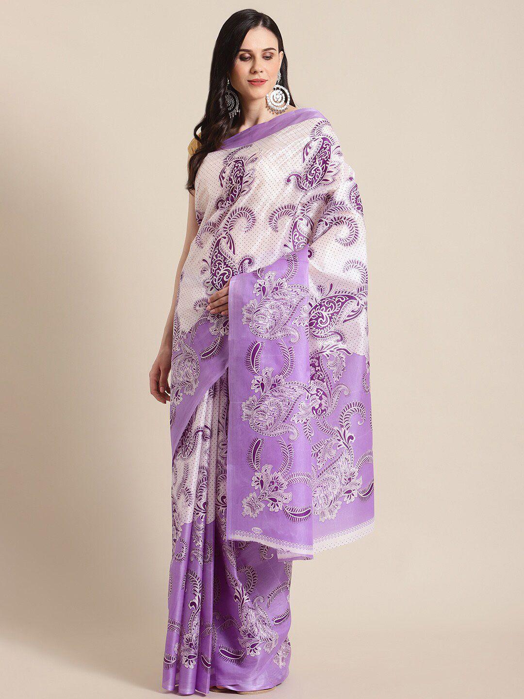 kalini purple & white ethnic motifs art silk saree