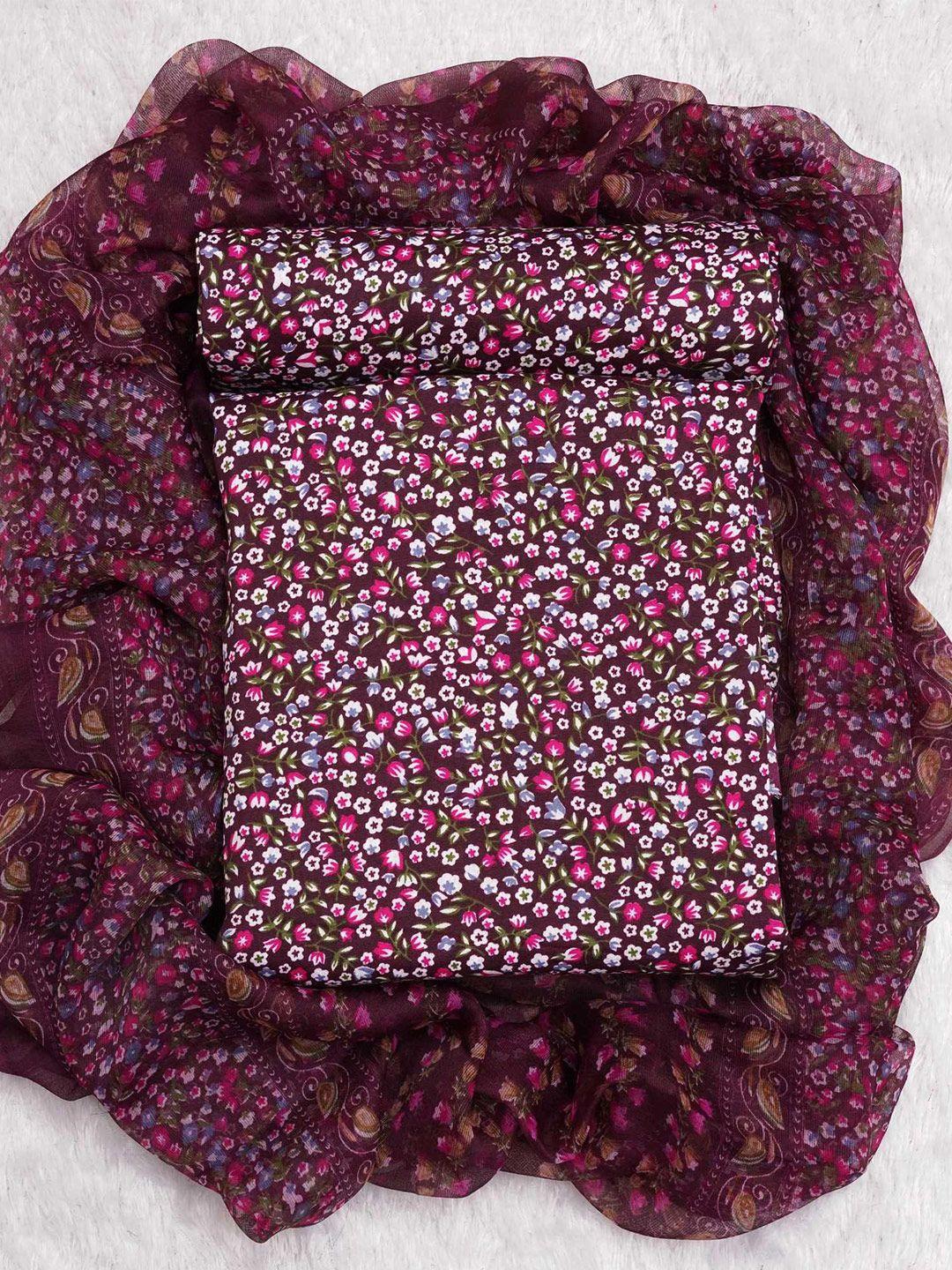 kalini purple & white printed art silk unstitched dress material