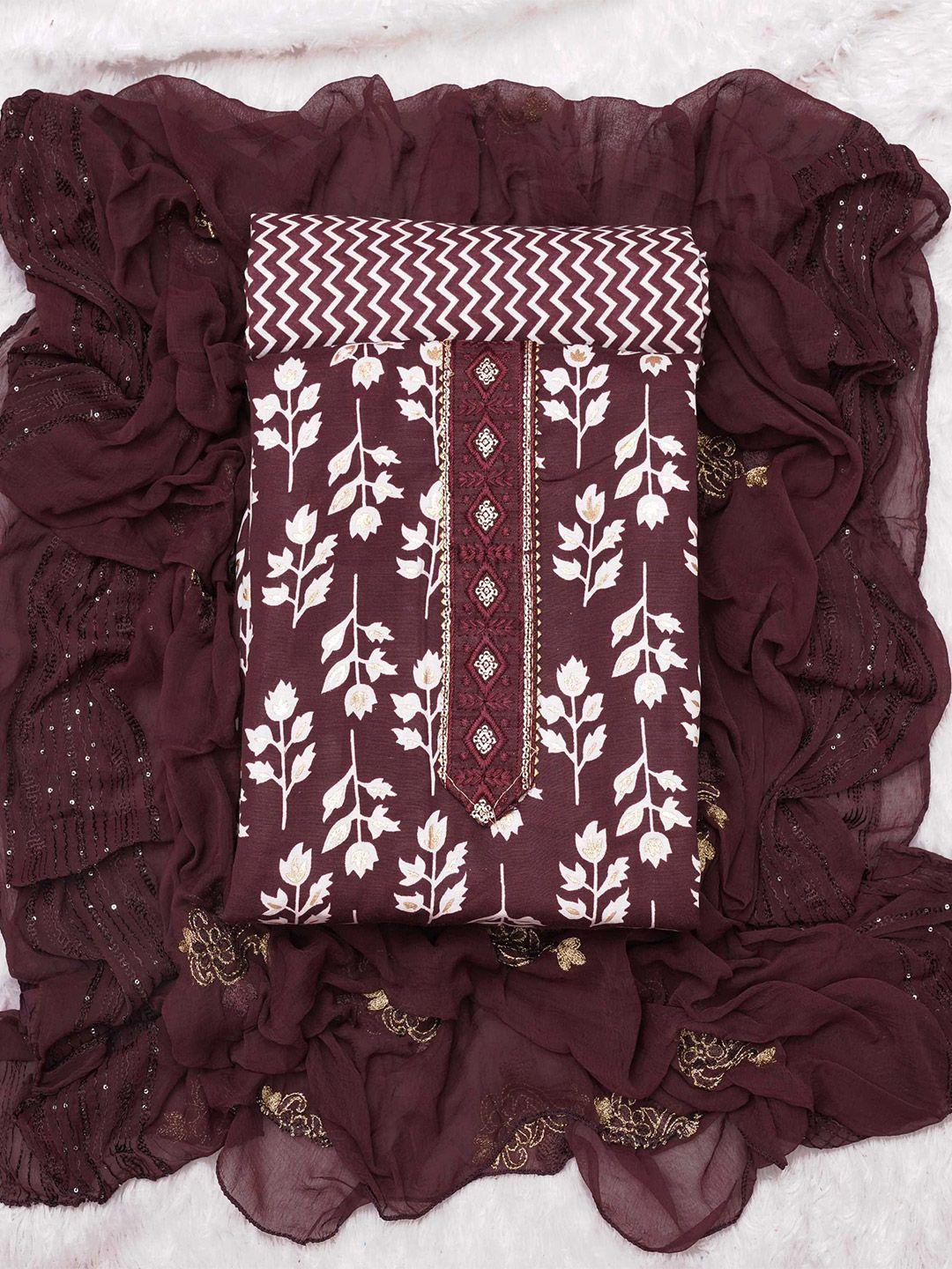 kalini purple & white printed art silk unstitched dress material
