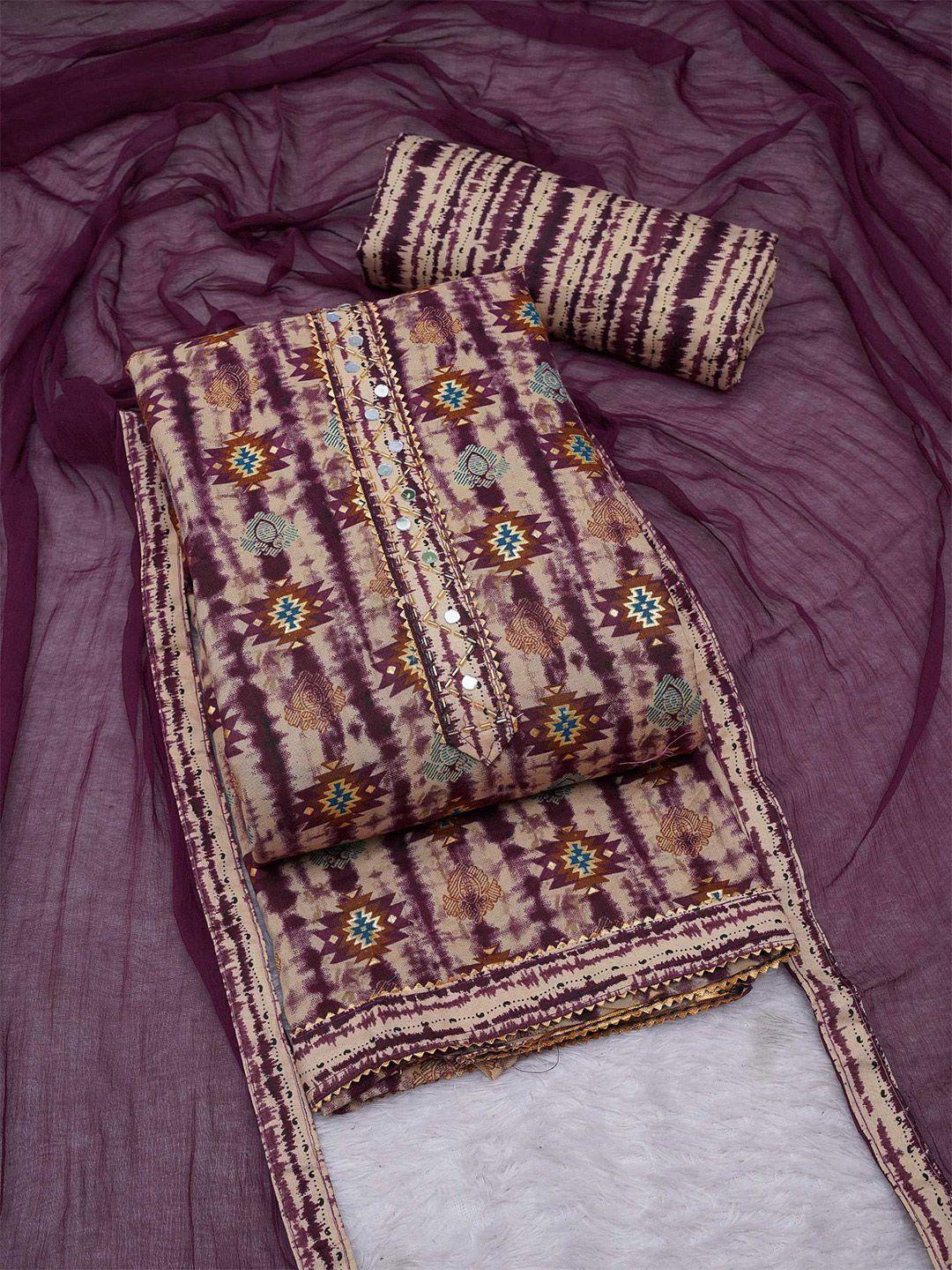 kalini purple printed art silk unstitched dress material