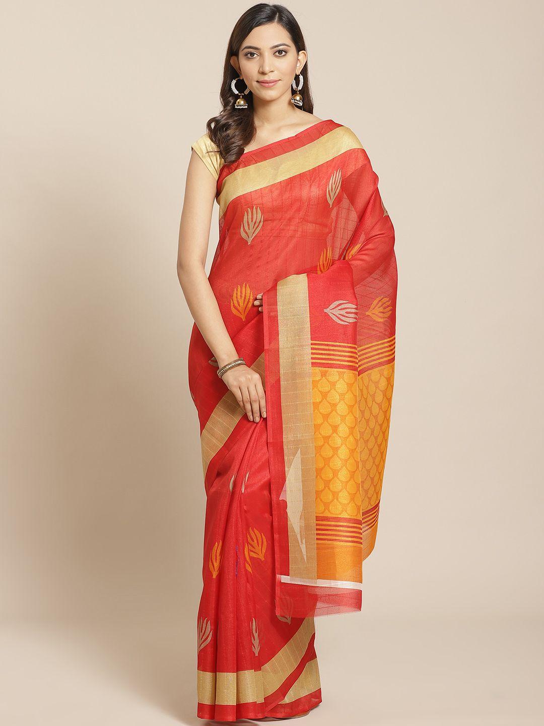 kalini red & beige printed kanjeevaram saree