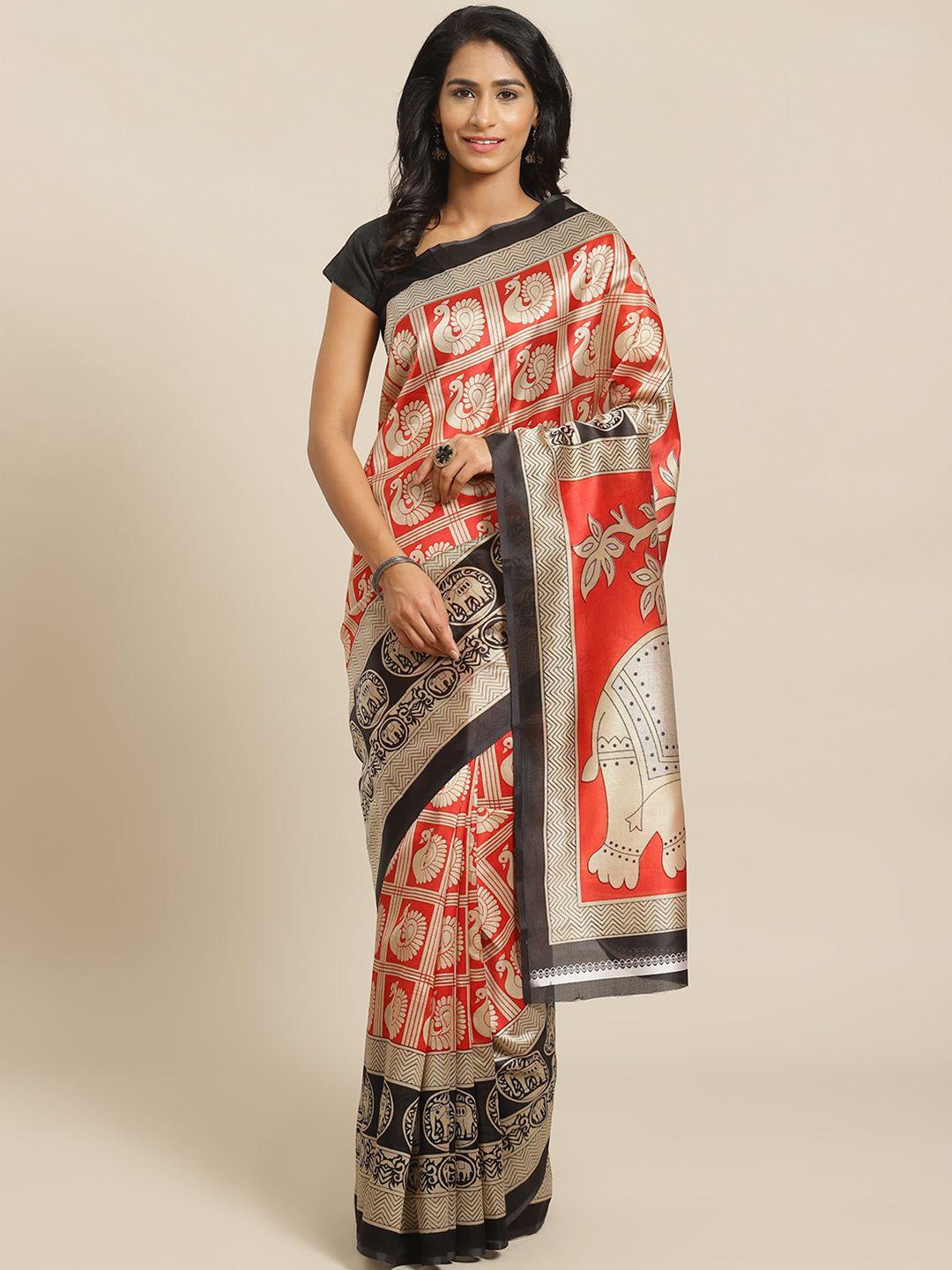 kalini red & beige printed saree