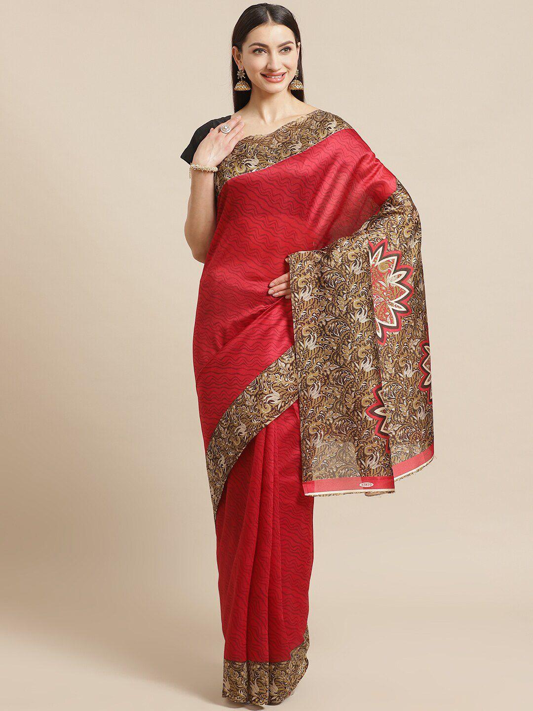 kalini red & brown solid mysore silk saree