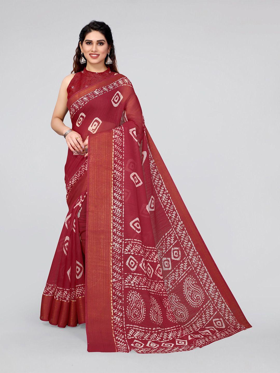 kalini red & gold-toned batik zari saree