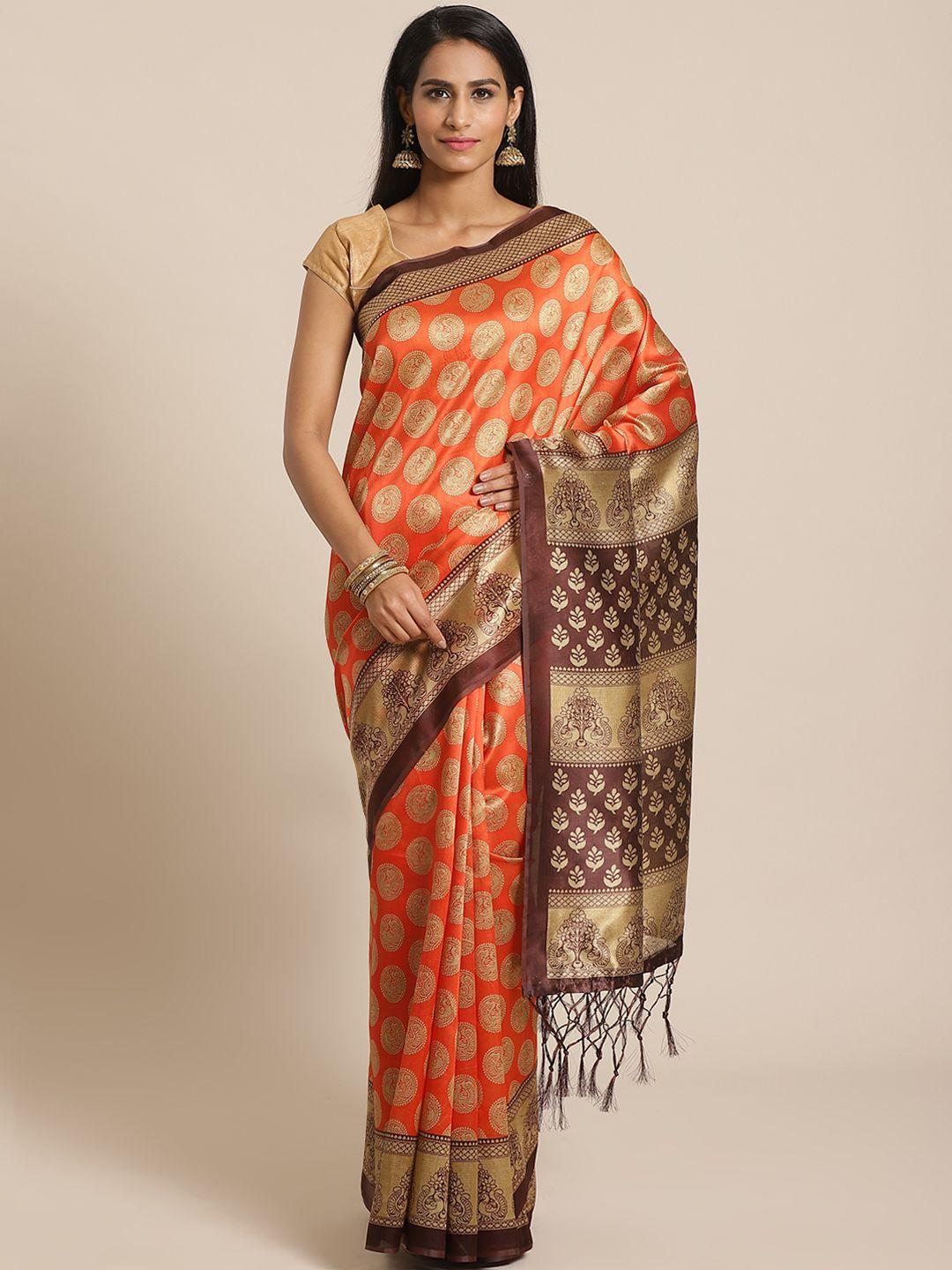 kalini red & golden geometric printed mysore silk saree