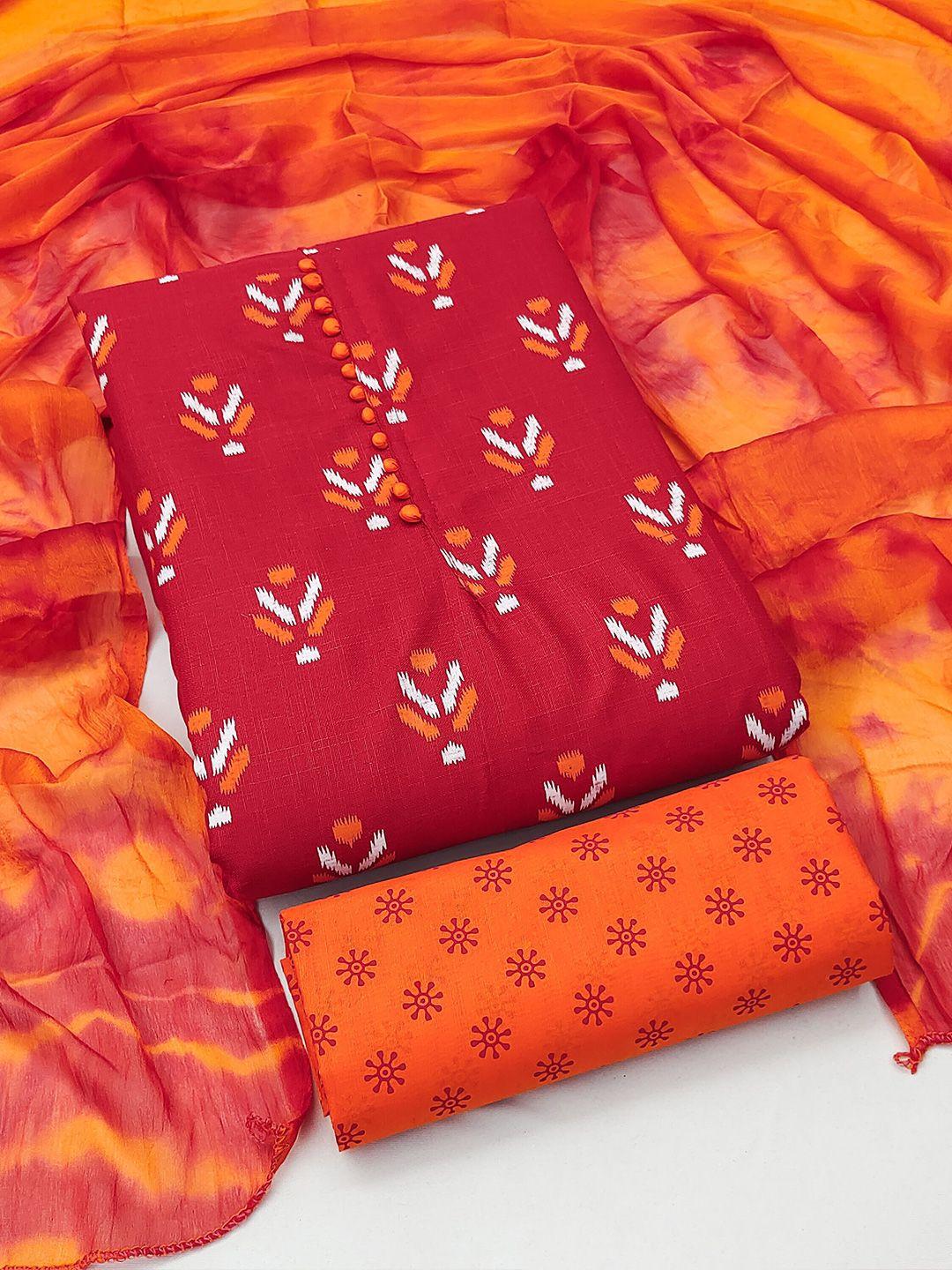 kalini red & orange printed unstitched dress material