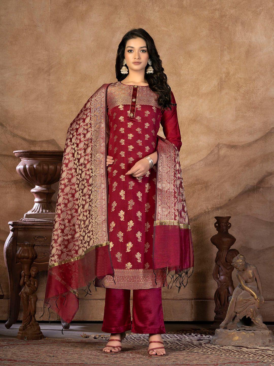 kalini red & red unstitched dress material