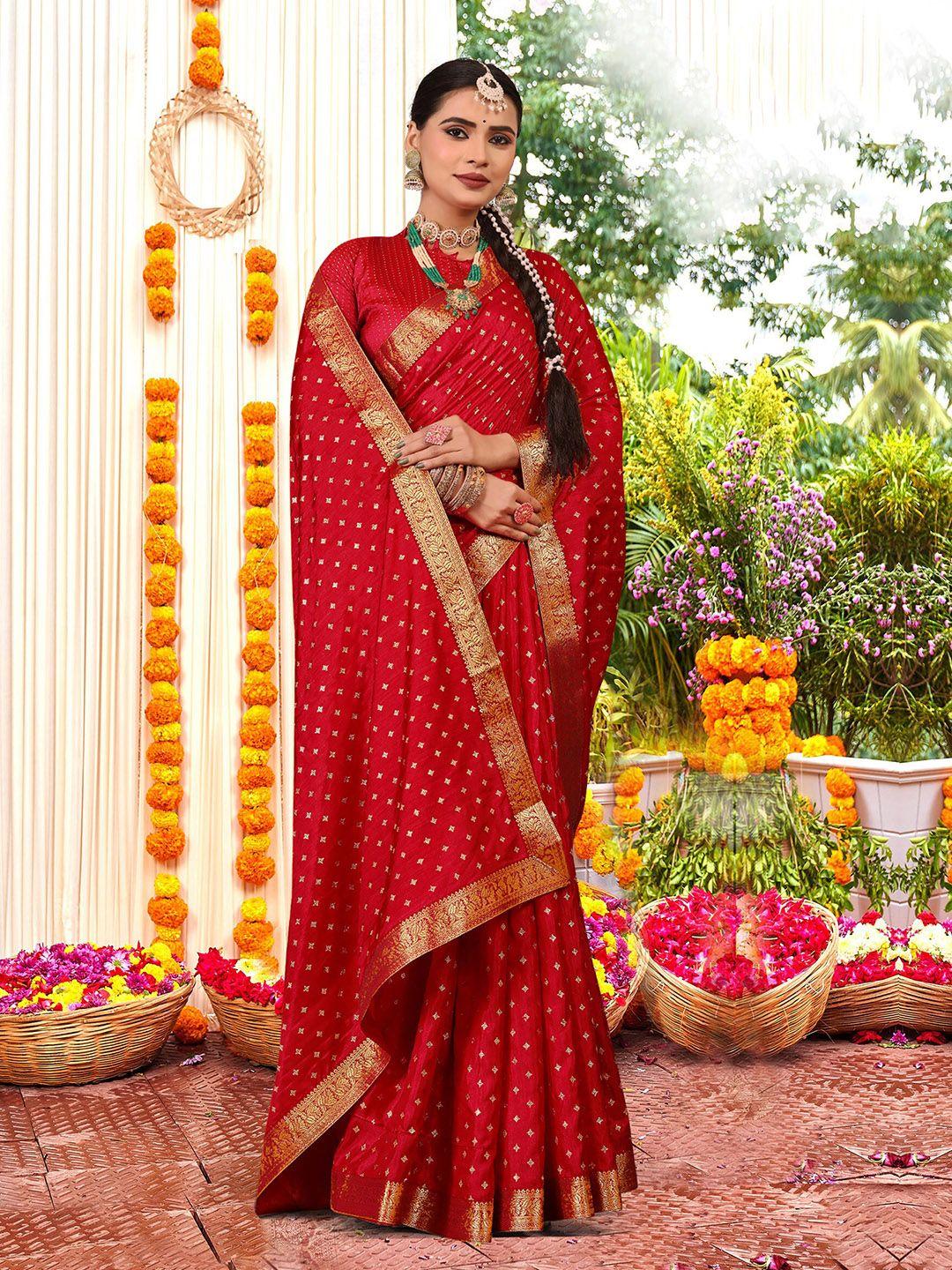 kalini red & red zari silk blend designer saree