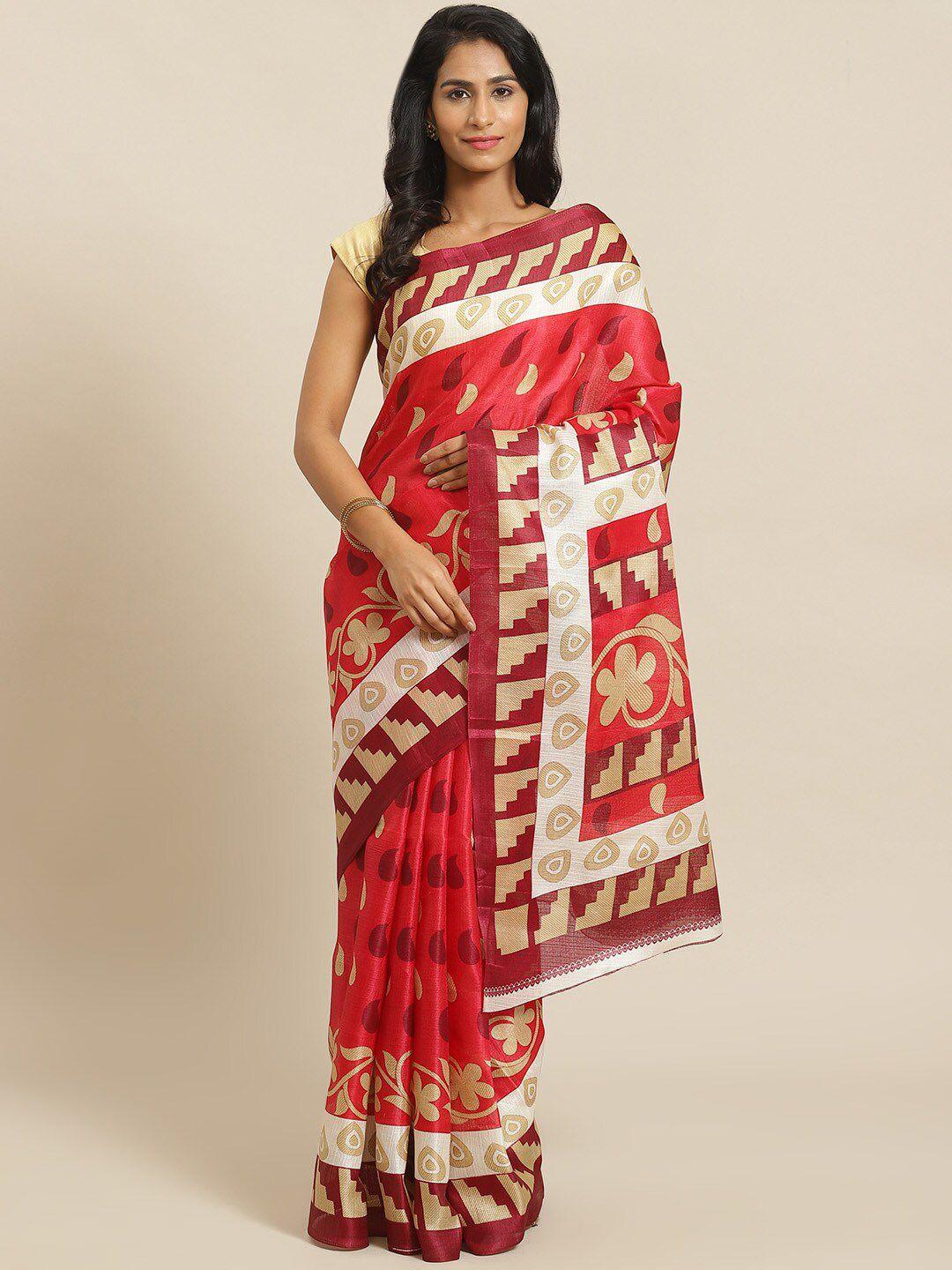 kalini red & white ethnic motifs art silk mysore silk saree