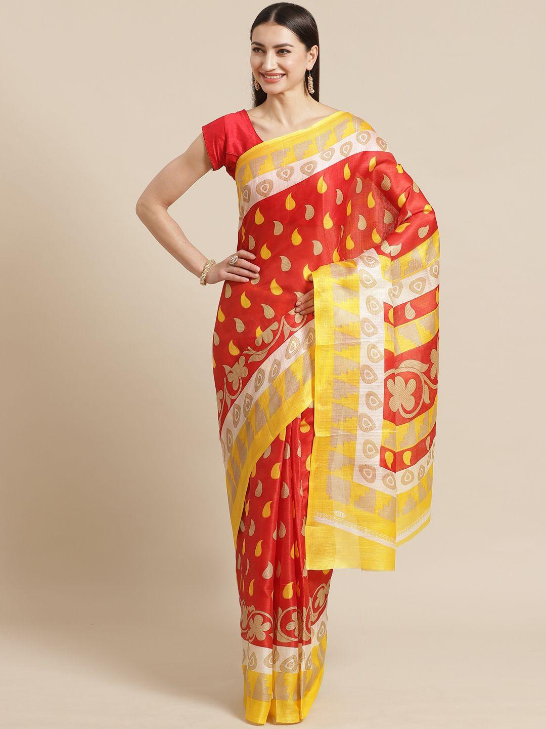 kalini red & yellow paisley printed saree