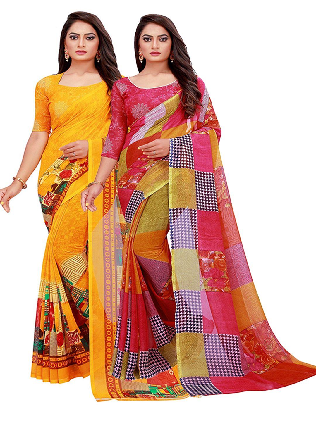 kalini red & yellow printed pure georgette saree