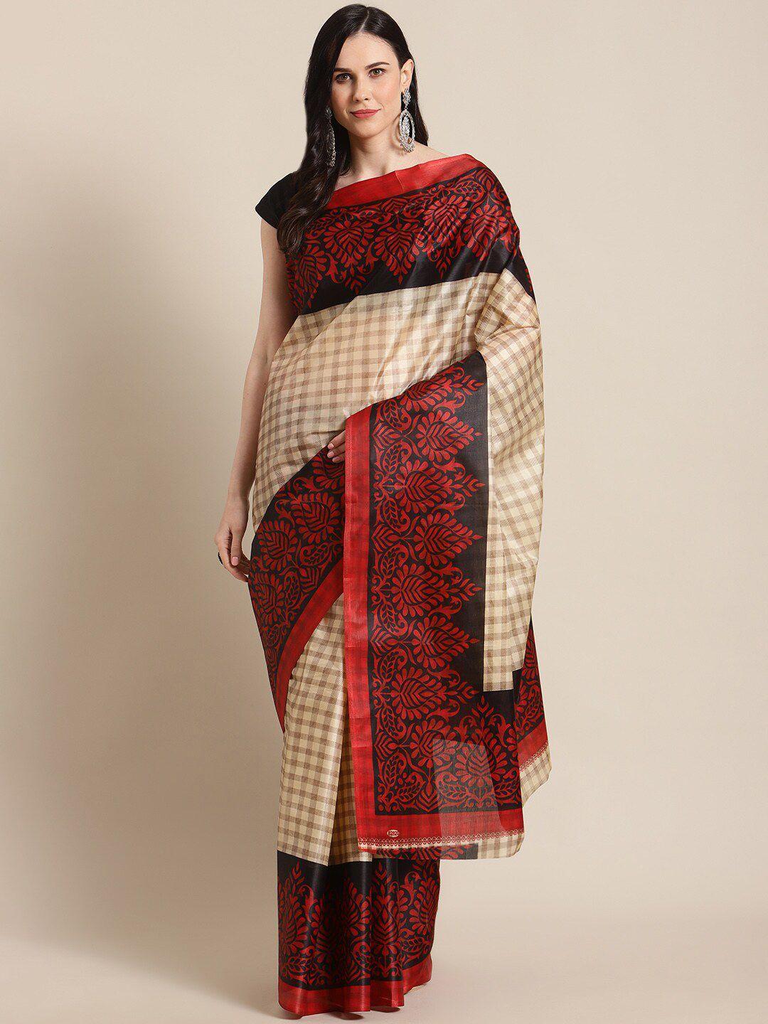 kalini red checked block print saree