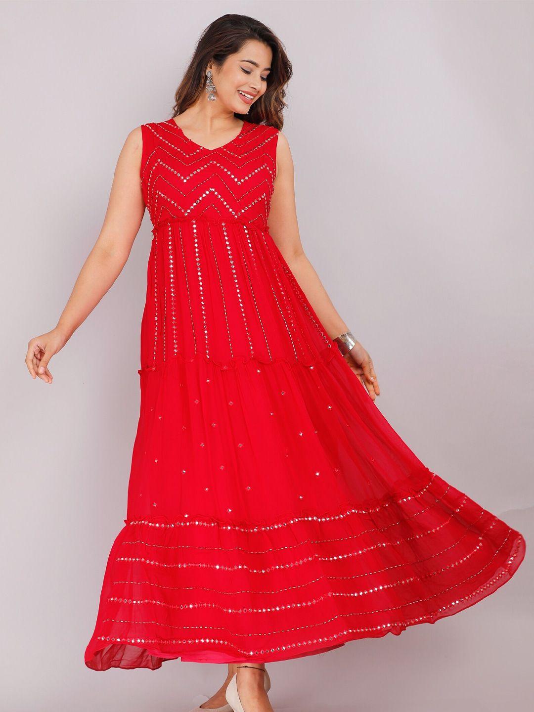 kalini red embellished fit & flare maxi dress