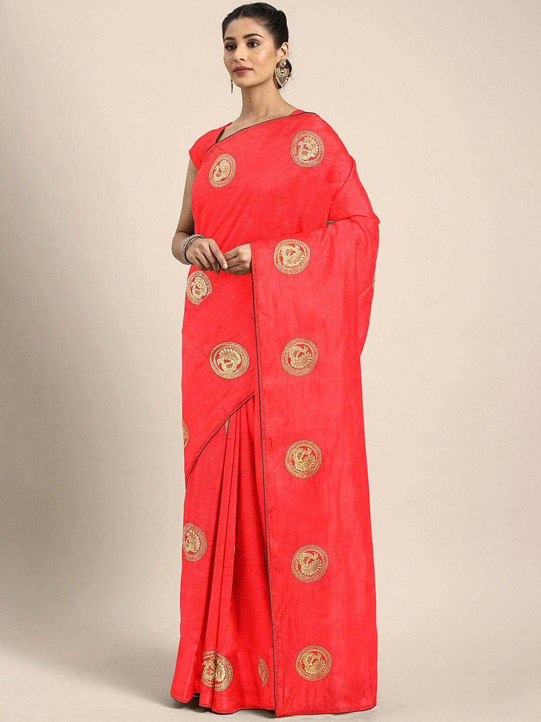 kalini red ethnic motifs embroidered silk blend saree