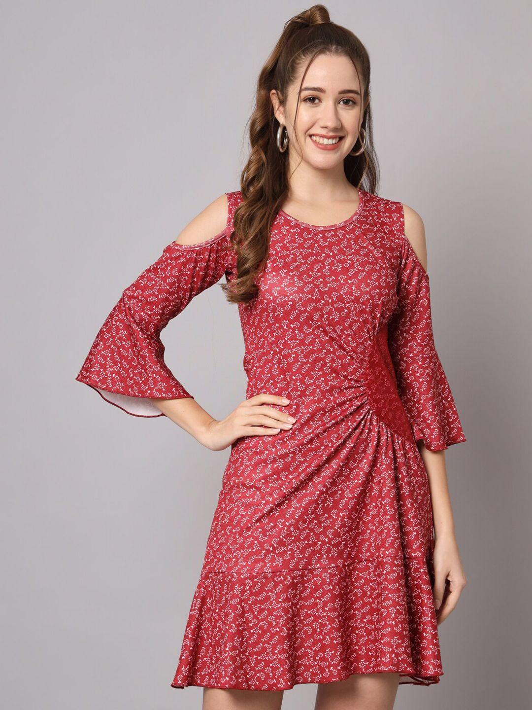 kalini red print cold-shoulder a-line dress