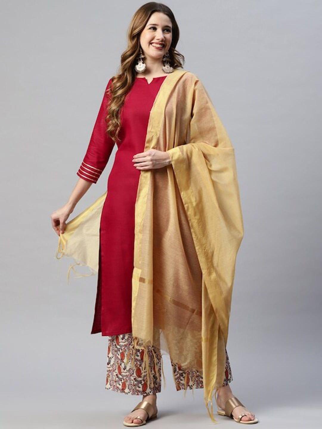 kalini regular gotta patti pure cotton kurta with palazzos & dupatta