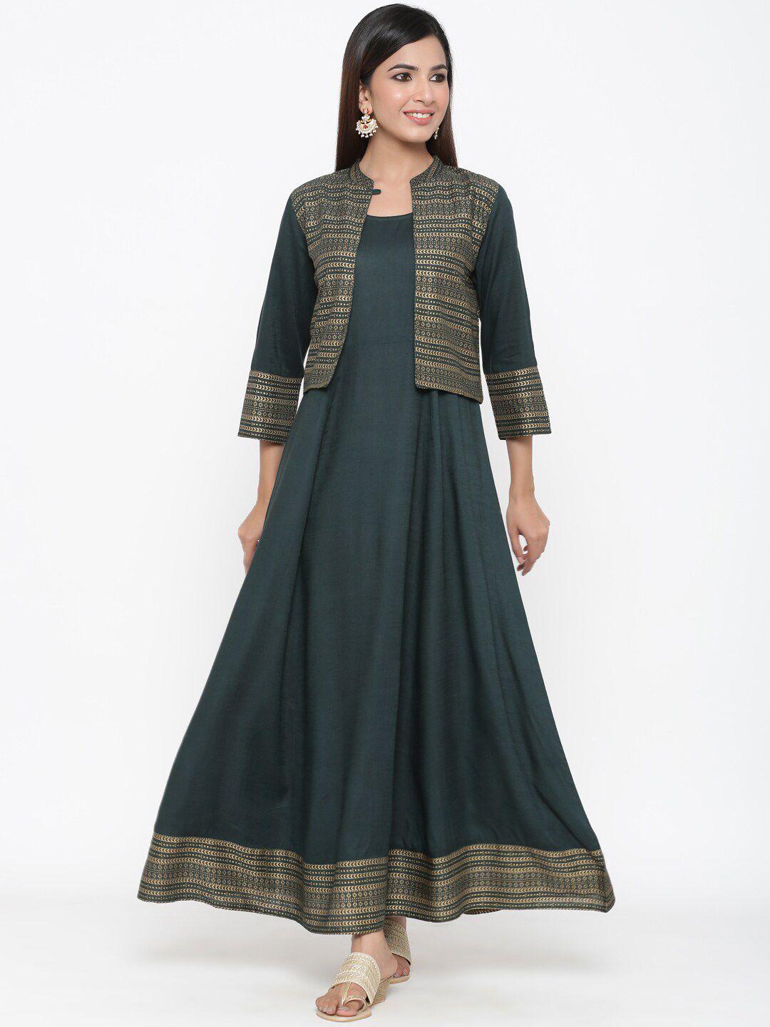 kalini round neck a-line ethnic dress with jacket