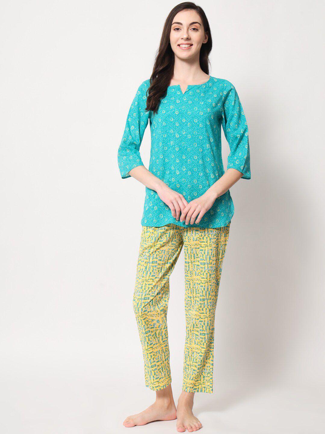 kalini round neck ethnic printed top and trousers co-ords
