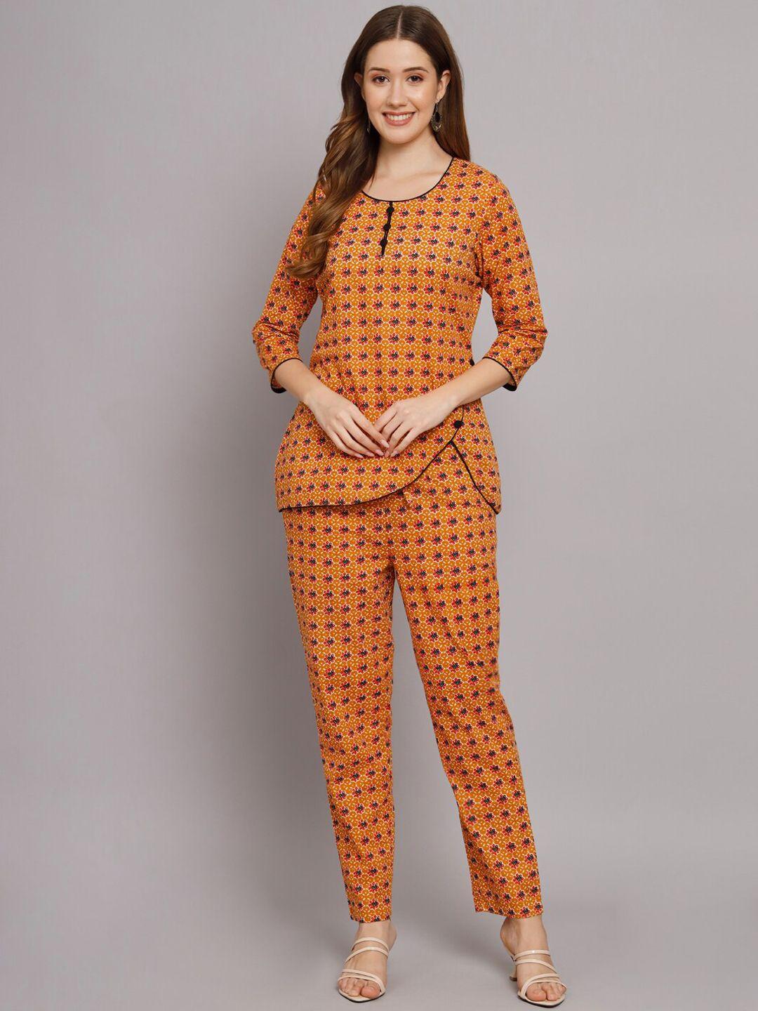 kalini round neck floral printed pure cotton top & trouser co-ords