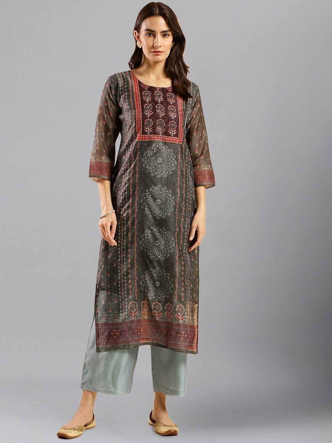 kalini round neck floral printed straight kurta