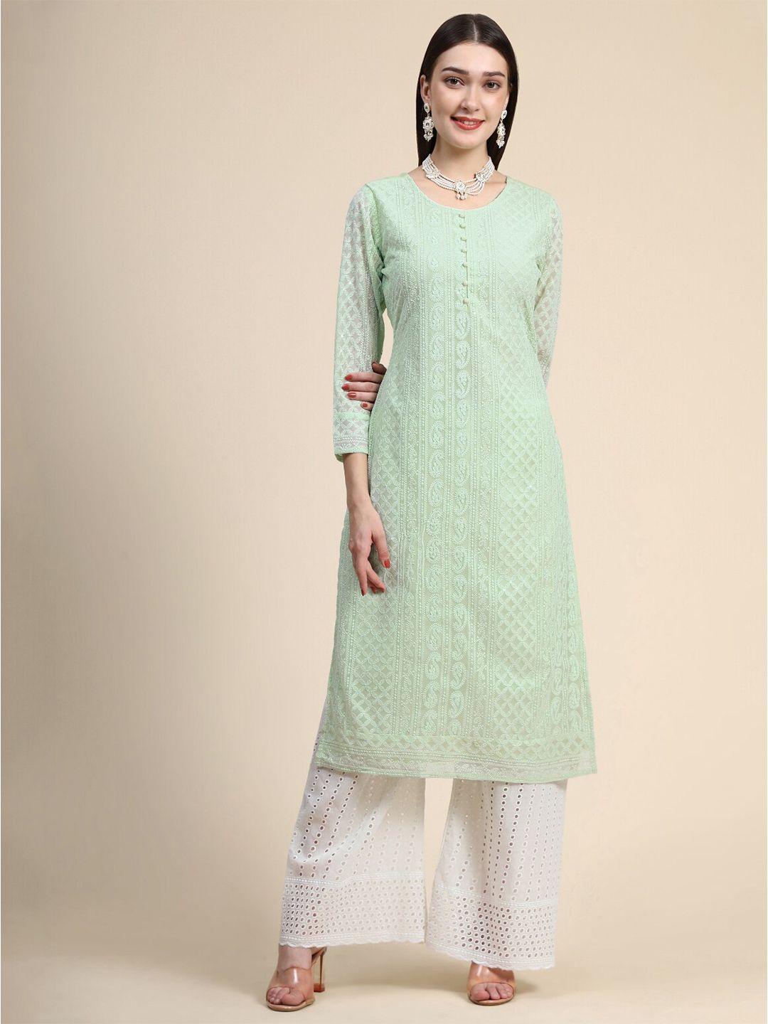 kalini round neck paisley embroidered chikankari georgette kurta